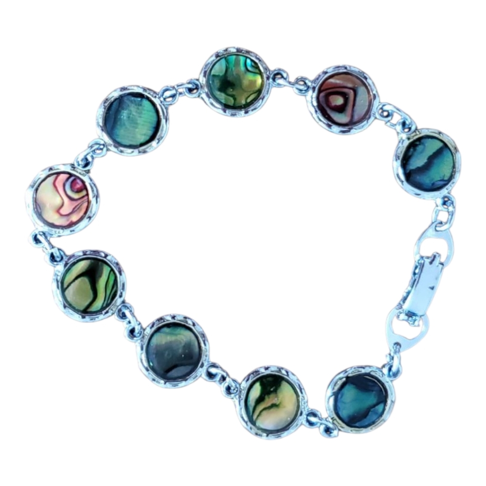 Silver Tone Abalone Shell Oval Link 7‎ Inch Bangle Bracelet